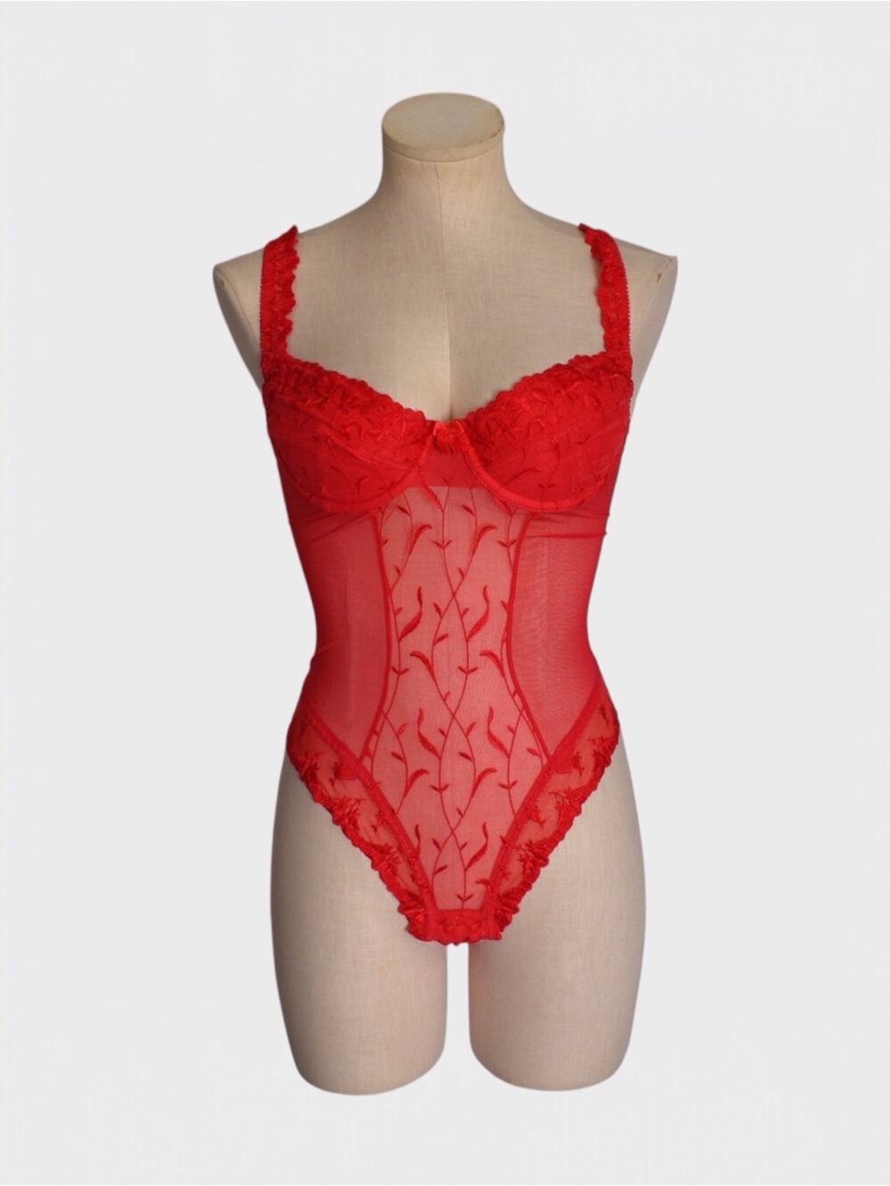 Victorias Secret Vintage 90s Sheer Mesh Embroidered Teddy Bodysuit